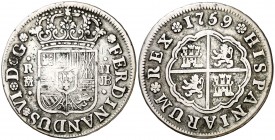 1759. Fernando VI. Madrid. JB. 2 reales. (Cal. 485). 5,59 g. BC+.