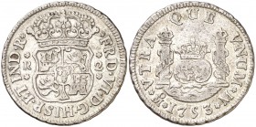 1753. Fernando VI. México. M. 2 reales. (Cal. 493). 6,58 g. Columnario. Escasa. MBC/MBC+.