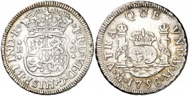 1756. Fernando VI. México. M. 2 reales. (Cal. 496). 6,64 g. Columnario. Escasa. MBC-