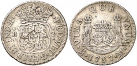 1757. Fernando VI. México. M. 2 reales. (Cal. 497). 6,75 g. Columnario. Escasa. MBC.