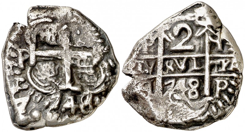 1748. Fernando VI. Potosí. q. 2 reales. (Cal. 505). 5,66 g. Doble fecha. Buen ej...