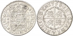 1758. Fernando VI. Sevilla. JV. 2 reales. (Cal. 524). 5,86 g. Buen ejemplar. MBC+.