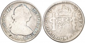 1773. Carlos III. Guatemala. P. 2 reales. (Cal. 1244). 6,45 g. Hojita. Muy rara. BC.