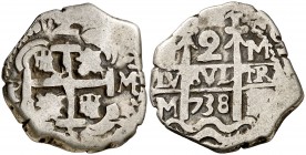 1738. Felipe V. Potosí. M. 2 reales. (Cal. 1363). 6,45 g. MBC.