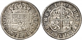 1740. Felipe V. Madrid. JF. 4 reales. (Cal. 1006). 12,59 g. Raya en reverso. (MBC).