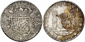 1744. Felipe V. México. MF. 8 reales. (Cal. 797). 27 g. Columnario. Manchitas. MBC-.