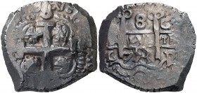 * 1753. Fernando VI. Potosí. C. 8 reales. (Cal. 367). 26,95 g. Tres ensayadores visibles, uno pequeño. Pátina oscura. Ex Áureo & Calicó 06/11/2007, nº...