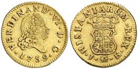 1759. Fernando VI. Madrid. JB. 1/2 escudo. (Cal. 257). 1,75 g. Rara. MBC.