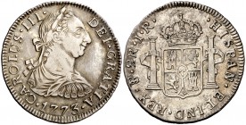 1773. Carlos III. Potosí. JR. 2 reales. (Cal. 1381). 6,66 g. Escasa. MBC.