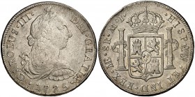 1775. Carlos III. Lima. MJ. 8 reales. (Cal. 856). 26,74 g. Golpecitos. MBC-.