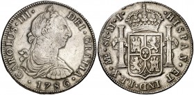 1786. Carlos III. Lima. MI. 8 reales. (Cal. 869). 26,83 g. Ex Áureo & Calicó 28/05/2014, nº 4608. MBC-/MBC.