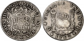 1762. Carlos III. México. MM. 8 reales. (Cal. 891). 26,56 g. Columnario. MBC-.