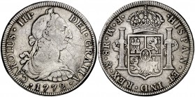 1772. Carlos III. México. FM. 8 reales. (Cal. 916). 26,77 g. Ceca y ensayadores invertidos. Primer año de busto. Limpiada. Ex Áureo & Calicó 12/03/200...