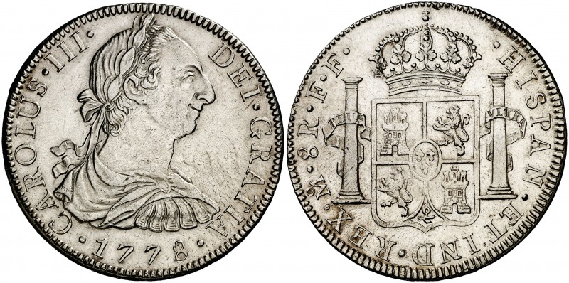 1778. Carlos III. México. FF. 8 reales. (Cal. 926). 26,95 g. Limpiada. Rayitas. ...