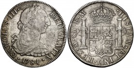 1784. Carlos III. México. FM. 8 reales. (Cal. 936). 26,69 g. Ex Áureo 27/10/2005, nº 2445. BC+/MBC-.