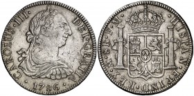 1786. Carlos III. México. FM. 8 reales. (Cal. 939). 26,87 g. Rayitas. Ex Áureo & Calicó 26/05/2010, nº 2476. MBC.