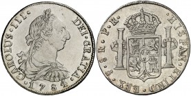 1784. Carlos III. Potosí. PR. 8 reales. (Cal. 991). 26,93 g. Buen ejemplar. Ex Colección Isabel de Trastámara 29/10/2014, nº 535. MBC+.