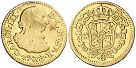 1783. Carlos III. Madrid. JD. 1/2 escudo. (Cal. 774). 1,75 g. Sirvió como joya. (BC+).