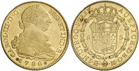 1788/177(...). Carlos III. Madrid. M. 8 escudos. (Cal. 68 var) (Cal.Onza 739 var). 26,90 g. Parte de brillo original. Rara. EBC-/EBC.