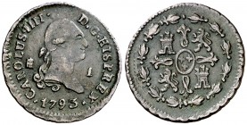 1793. Carlos IV. Segovia. 1 maravedís. (Cal. 1544). 0,90 g. Escasa. MBC.