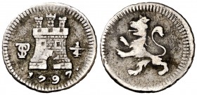 1797. Carlos IV. Potosí. 1/4 de real. (Cal. 1412). 0,81 g. MBC-.