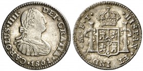 1801. Carlos IV. México. FT. 1/2 real. (Cal. 1296). 1,71 g. Atractiva. EBC-.