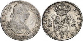 1794. Carlos IV. Madrid. MF. 2 reales. (Cal. 964). 5,79 g. MBC-/MBC.