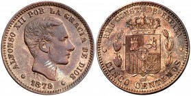 1879. Alfonso XII. Barcelona. . 5 céntimos. (Cal. 73). 4,86 g. MBC+.