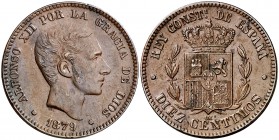 1879. Alfonso XII. . 10 céntimos. (Cal. 69). 9,85 g. MBC+.