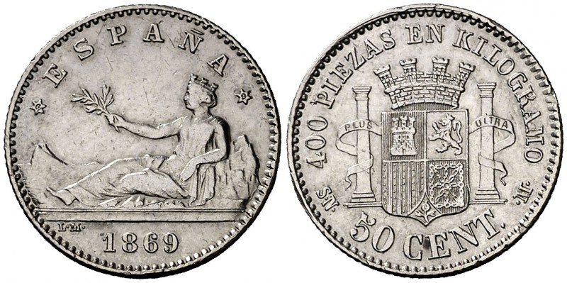 * 1869*69. Gobierno Provisional. SNM. 50 céntimos. (Cal. 18). 2,51 g. Golpecitos...