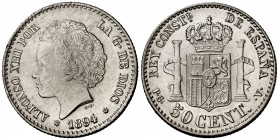 * 1894*94. Alfonso XIII. PGV. 50 céntimos. (Cal. 58). 2,47 g. Rayitas. EBC.