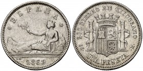 1869*1869. Gobierno Provisional. SNM. 1 peseta. (Cal. 15). 5 g. ESPAÑA. Rara. MBC-.