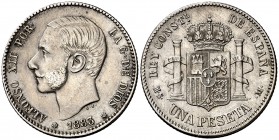 * 1883*1883. Alfonso XII. MSM. 1 peseta. (Cal. 59). 4,99 g. Rayitas en anverso y reverso. (EBC-).