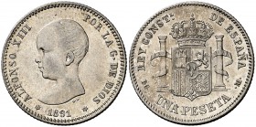 1891*1891. Alfonso XIII. PGM. 1 peseta. (Cal. 38). 4,94 g. Buen ejemplar. MBC+.