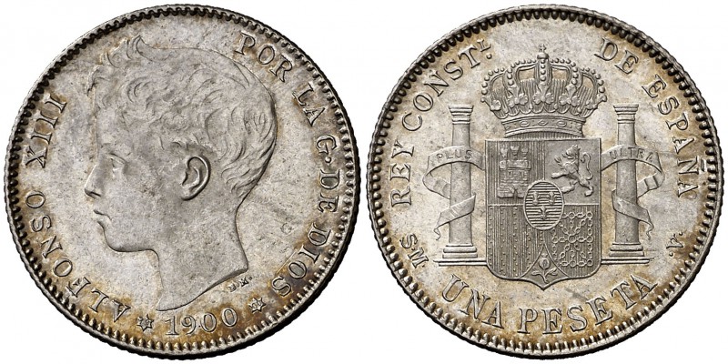 1900*1900. Alfonso XIII. SMV. 1 peseta. (Cal. 44). 4,96 g. Bella. EBC+.