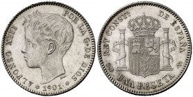 * 1901*1901. Alfonso XIII. SMV. 1 peseta. (Cal. 45). 4,94 g. Leves golpecitos. EBC.