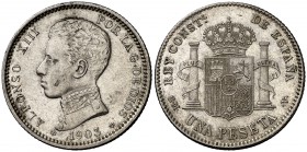 * 1903*1903. Alfonso XIII. SMV. 1 peseta. (Cal. 49). 5 g. EBC-.