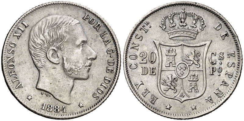 1884. Alfonso XII. Manila. 20 centavos. (Cal. 91). 5,10 g. Leves golpecitos. Bue...