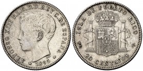 * 1895. Alfonso XIII. Puerto Rico. PGV. 20 centavos. (Cal. 84). 5 g. Pulida. (MBC).