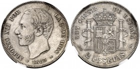 1883*1883. Alfonso XII. MSM. 2 pesetas. (Cal. 52). Encapsulada. Leves rayitas. EBC-.