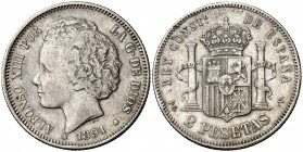 1894*189(4). Alfonso XIII. PGV. 2 pesetas. (Cal. 33). 9,94 g. Escasa. MBC-/MBC.