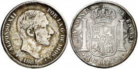 1881. Alfonso XII. Manila. 50 centavos. (Cal. 79). 12,66 g. MBC-.