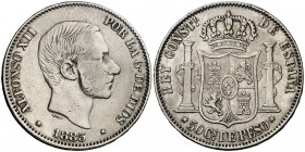 * 1883. Alfonso XII. Manila. 50 centavos. (Cal. 83). 12,89 g. MBC-.