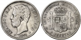 1871*1875. Amadeo I. DEM. 5 pesetas. (Cal. 12). 24,68 g. BC+.