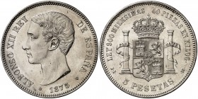 * 1875*1875. Alfonso XII. DEM. 5 pesetas. (Cal. 25a). 24,91 g. Limpiada. EBC-.