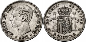 1878*1878. Alfonso XII. DEM. 5 pesetas. (Cal. 29). 24,58 g. Ex Áureo 21/09/2006, nº 998. MBC-.