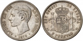 1879*1879. Alfonso XII. EMM. 5 pesetas. (Cal. 31). 24,73 g. MBC-.