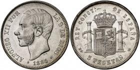 1884*1884. Alfonso XII. MSM. 5 pesetas. (Cal. 39). 24,95 g. MBC+.