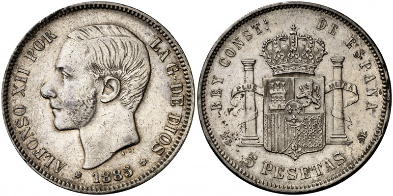 1885*1885. Alfonso XII. MSM. 5 pesetas. (Cal. 40). 24,90 g. Buen ejemplar. MBC/M...