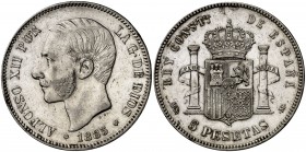 1885*1887. Alfonso XII. MSM. 5 pesetas. (Cal. 42). 24,82 g. Limpiada. MBC.